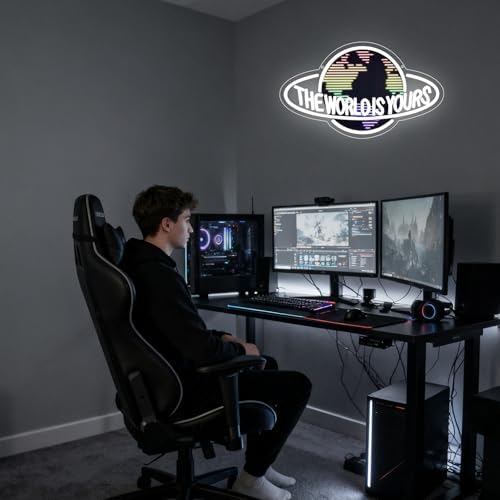 The World is Yours Neon Sign, Led Neon Light Signs for Wall Decor Colorful Planet LED Light up Sign Lamp for Game Room Man Cave Bedroom Bar Birthday Graduation Gift Dimmable USB Powered(16.2"*10.6") - Image 6