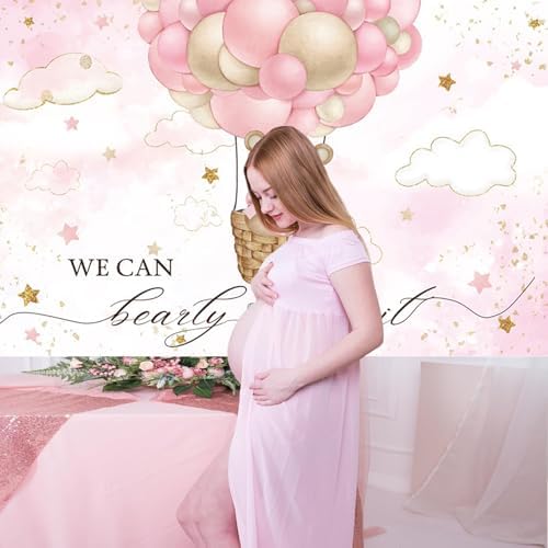 10x6.5FT Baby Shower Backdrop We Can Bearly Wait Pink Bear Hot Air Balloon Photography Background Newborn Baby Shower Party Decorations Banner Photo Booth Props - Image 4