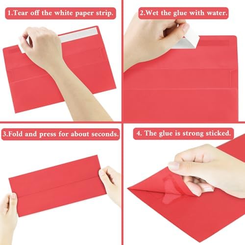 200 Pack Red #10 Business Envelopes, Christmas New Years Standard Envelopes Self Seal, Letter Size Mailing Envelopes for Checks Letters Invoices Birthday Graduation Wedding, 4 1/8 x 9 1/2 Inch - Image 2