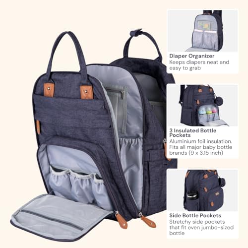 BabbleRoo Extra Large Diaper Bag Backpack, Expandable Baby Bag with Up to 50% More Capacity - Travel Essentials Baby Bag Tote with Changing Pad, Stroller Straps & Pacifier Case - Unisex, Denim Blue - Image 4