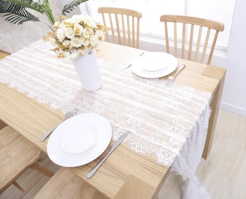 6 Pcs White Lace Table Runner 30 x 120 Inch Rustic Vintage Embroidered Sash - Image 4