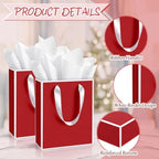 Yeaqee 50 Pack Metallic Paper Gift Bag Bulk with Handle, Red, White - Image 3