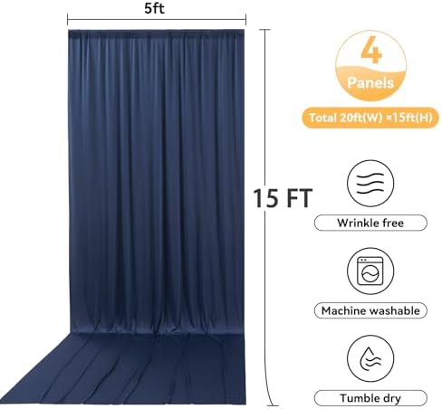 20ftx15ft Navy Blue Backdrop Curtain for Parties, Wrinkle Free Polyester 4 Panels 15 ft Long Photo Backdrop Drapes Back Drop Cloth Drapery for Wedding Birthday Party Photography Background - Image 6