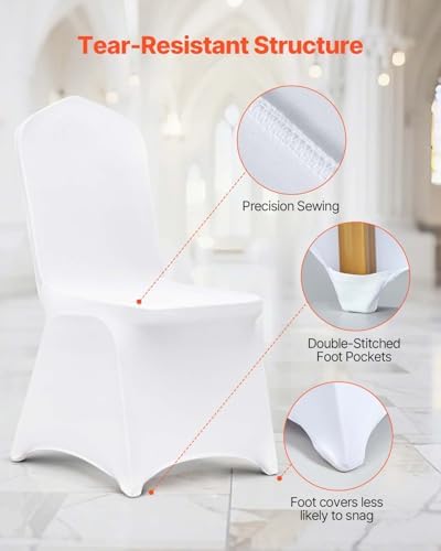 VEVOR 100 Pcs White Chair Covers Polyester Spandex Chair Cover Stretch Slipcovers for Wedding Party Dining Banquet Flat-Front Chair Covers - Image 6