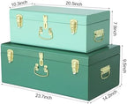 Vixdonos Decorative Large Metal Box Storage Trunk Chest Set of 2 College Dorm Organizer with Hardware Hasps and Handle for Home Deocr,23.7X14.2X9.5 Inches - Image 2