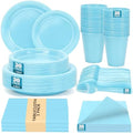 Light Blue Plastic Plates Party Set 30 Guests for Wedding Birthday by UseOnceDoneRight