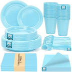 Light Blue Plastic Plates Party Set 30 Guests for Wedding Birthday by UseOnceDoneRight