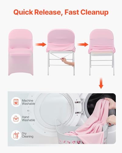 VEVOR Chair Covers, Polyester Spandex Chair Cover, Stretch Slipcovers for Wedding Party Dining Banquet Flat-Front Chair Covers (Pink-c, 50PCS) - Image 5