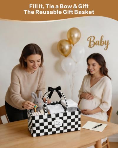 Diaper Caddy Organizer – Nursery Storage Basket (Checkerboard) - Image 3
