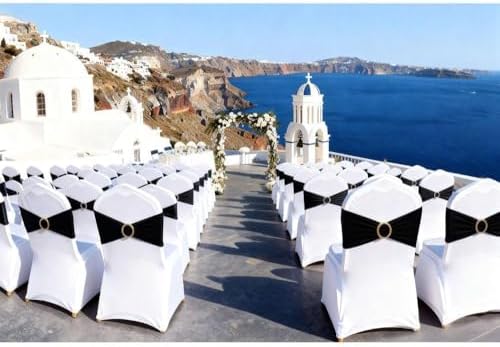 Black Chair Sashes 50 Pack with Gold Buckle Slider, Spandex Sashes for Folding Chairs Wedding Party Banquet Décor - Image 2