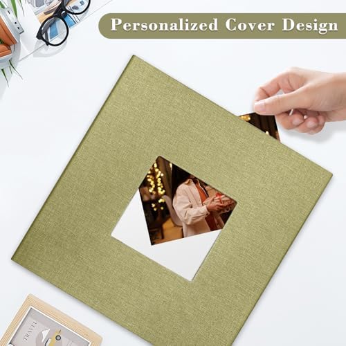 Large Photo Album Self Adhesive, DIY Scrapbook Album for 4x6 8x10 10x12 Pictures, 60 Pages Light Matcha Linen Cover Memory Book, Ideal Gift for Family Wedding Baby Christmas Anniversary - Image 2