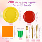 Aodaer 200 Pieces Colorful Dinnerware Set, Disposable Party Supplies Include 7/9 Inch Yellow Red Plastic Plates Green Cups Cutlery Napkins for Rainbow Birthday Party Decor, Serve 25 Guest - Image 2