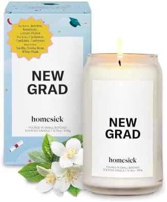 Homesick Scented Candles for Home (New Grad) - 13.75 oz Long-Lasting Soy Wax Jar Candle for Women & Men for All Occasions, 60-80 Hours Burn Time - Notes of Jasmine, Rosemary, Gardenia & Vanilla by Homesick