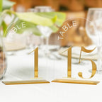 Clear Arch Wedding Table Numbers 1-15, Gold Numbers and Stands by JINMURY