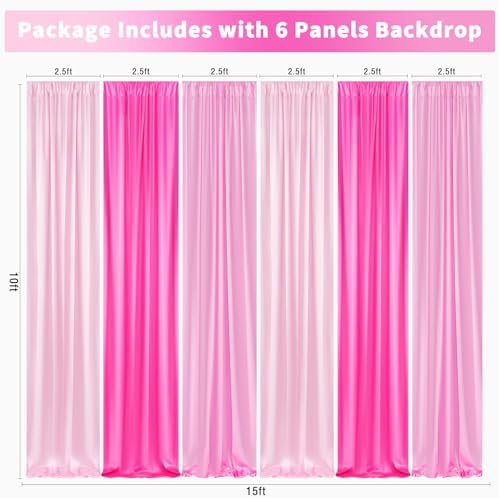 Birthday Backdrop Curtain 15ftx10ft - Pink Ombre Wrinkle Free Satin Drapes - Image 5