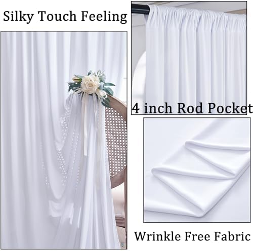 20ft x 8ft Wrinkle Free White Backdrop Curtains for Parties, 4 Panels Thick Polyester Photo Backdrop Drapes for Weddings Birthday Photography Background Curtains - Image 2