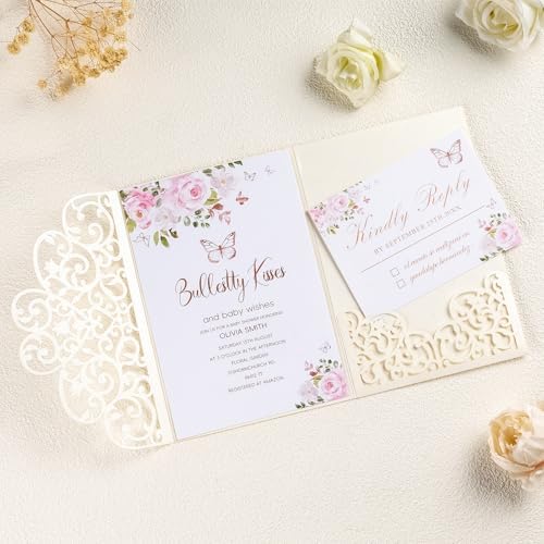 50Pcs Ivory Wedding Invitation Kit with Envelopes and RSVP Cards by HomeKitchen