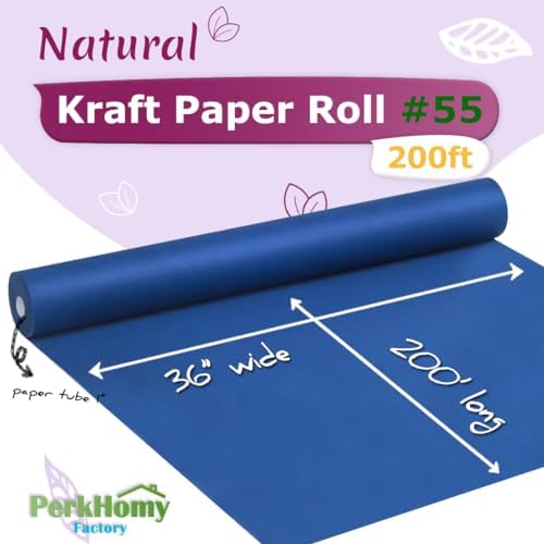 PerkHomy 36" x 2,400" (200') Blue Kraft Paper Roll for Craft Bulletin Board Paper Art Table Covering Crafting Gift Wrapping Bouquet Packing Parcel 80GSM 55LB (Blue, 36" x 200') - Image 2