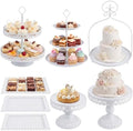 8 Pcs Cake Stands Set Metal Dessert Table Display Tiered Cupcake Holder Candy Donut Fruit Plate Cake Serving Tray with Handle Treats Serving Tower for Wedding Birthday Party Decorations (White) by Lallisa