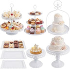 8 Pcs Cake Stands Set Metal Dessert Table Display Tiered Cupcake Holder Candy Donut Fruit Plate Cake Serving Tray with Handle Treats Serving Tower for Wedding Birthday Party Decorations (White) by Lallisa