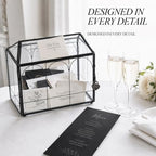 Glass Cards Box with Slot & Lock - 10.2" x 5.9" x 8" Vintage Geometric, Wedding Receptions, Home Reception, Tabletop Decor, Christmas Party, Black - Slot Length 6.1 Inches - Image 5