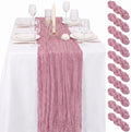 24 Pack Dusty Rose Cheesecloth Table Runner 17"x108" Boho Gauze Fabric Table Runner Vintage Rustic Sheer Runners for Wedding Party Bridal Baby Shower Table Decorations by Lamshionow