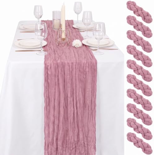 24 Pack Dusty Rose Cheesecloth Table Runner 17"x108" Boho Gauze Fabric Table Runner Vintage Rustic Sheer Runners for Wedding Party Bridal Baby Shower Table Decorations by Lamshionow