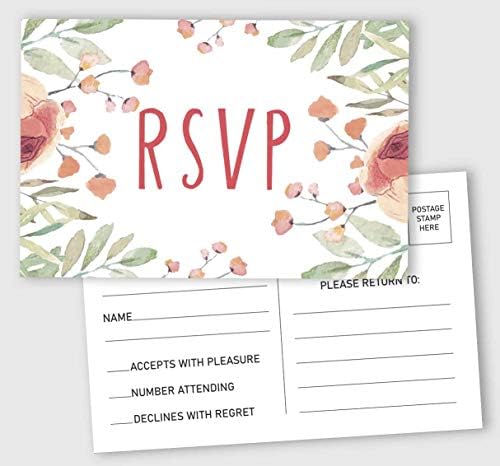 50 Blank RSVP Postcards Floral Greenery Print 4"X6" Response Cards,RSVP Reply Card for Wedding,Bridal Shower,Baby Shower by Inkdotpot