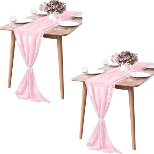 Pufogu 5 Pack 10Ft Light Pink Chiffon Table Runner Sheer 29x120 Inch by Pufogu