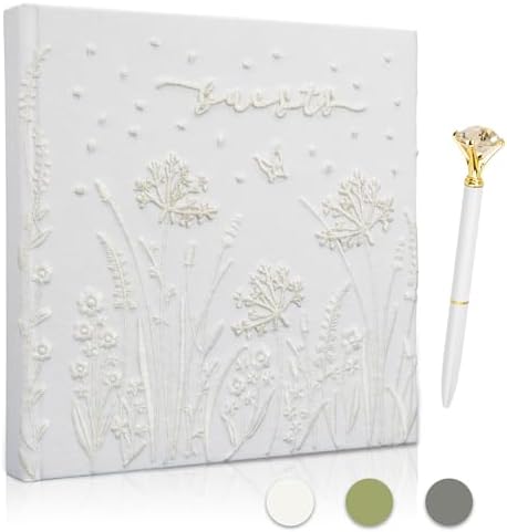 Embroidered Wedding Guest Book—The Perfect Polaroid Guest Book for Wedding Receptions， Birthdays, Baby Showers, and Special Events with 3 Photo Corner Stickers+ 3 DIY pens+1 Diamond Pen(Cream) by Gatyko
