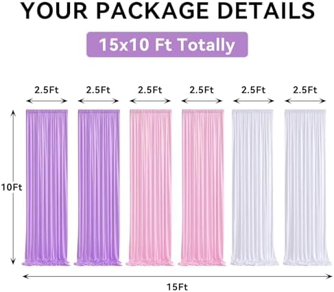 gogoparti 15ft x 10ft Light Purple Pink and White Backdrop Curtains, Wrinkle Free Backdrop Drapes for Wedding Birthday Party Background, 6 Panel 2.5x10ft - Image 2