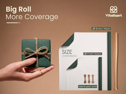 Vitalizart Green Textured Wrapping Paper Set 30" With Twine Ribbons & Tags - Image 2