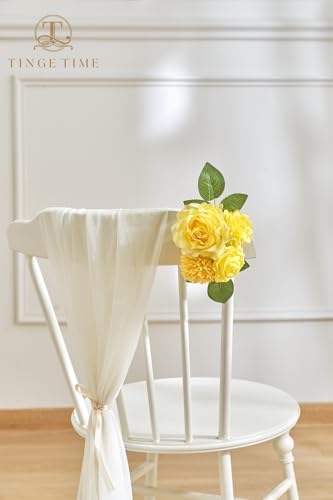 TINGE TIME 23pcs Artificial Wedding Flower Combo, Rose Pompon Mums Yellow - Image 6