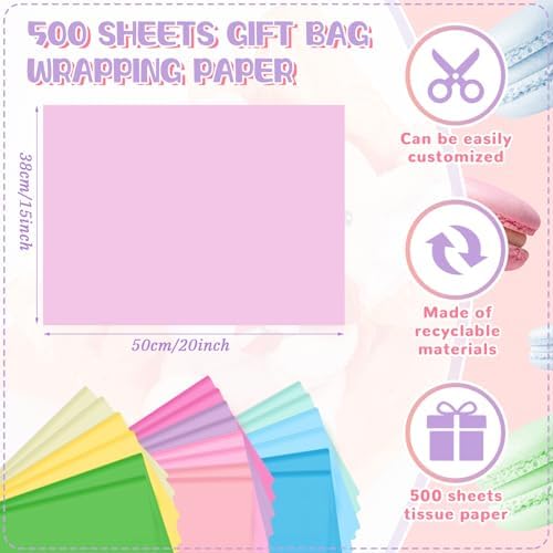 500 Sheets Pastel Tissue Paper Bulk 15 x 20 Inch for Fall Classroom Crafts - Image 3