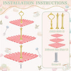 Remerry 16 Pcs Dessert Table Display Set 3 Tier Cake Stands, Pink - Image 4