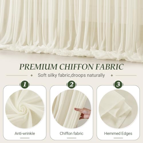 10ft×10ft Wrinkle Free Ivory Backdrop Curtain Drapes, 2 Panels 5ftx10ft Sheer Tulle Chiffon Backdrop Panels Curtains for Wedding Baby Shower Birthday Party Stage Photo Home Decorations - Image 5