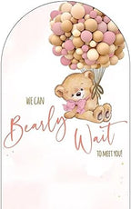 Teddy Bear Arch Backdrop 4x7ft We Can Bearly Wait to Meet You Arched Wall Covers Stretchy Background for Party Decorations Pink Baby Shower Decor Props NO-76 - Image 2