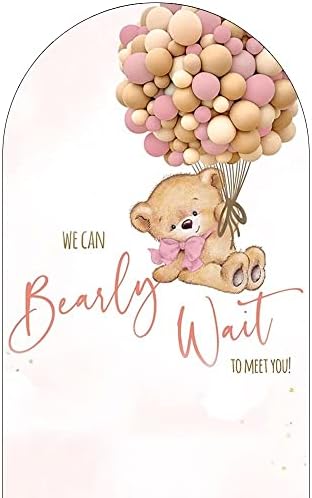 Teddy Bear Arch Backdrop 4x7ft We Can Bearly Wait to Meet You Arched Wall Covers Stretchy Background for Party Decorations Pink Baby Shower Decor Props NO-76 - Image 2