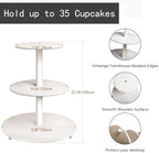 3-Tiered Cupcake Stand, White Wooden Beaded Cupcake Tower for Home Decoration, Farmhouse Cake Stand 3-Tiered Tray for Display Birthday Wedding Baby Shower Tea Party Decor - Image 2