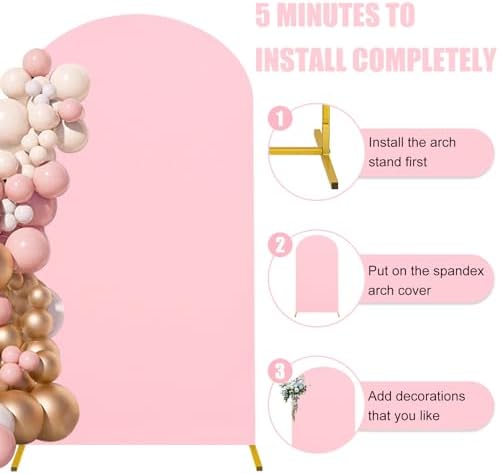 7.2FT, 6FT Wedding Arch Stand and Matching Pink Spandex Fitted Arch Backdrop Cover Set, Round Top Chiara Backdrop Stands and Covers for Birthday Party Baby Shower Banquet Arch Decor (Pink) - Image 6