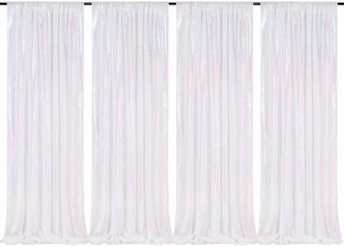 Sparkly White Iridescent Backdrop 4 Pieces 2FTx8FT Sequin Backdrop by QueenDream