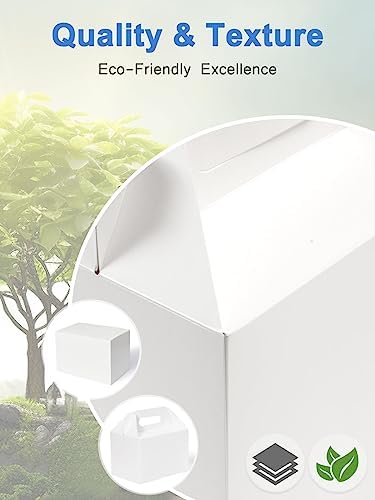 Shallive 28 Pack Large Treat Boxes White - 9 x 6 x 6 inches Gable Gift Boxes with Handle Cardboard Lunch Boxes Recycled Paper Take Out Boxes Welcome Boxes For Wedding Baby Shower Birthday - Image 5