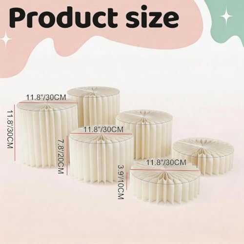 HeiMma 6 Pack Buffet Risers, Foldable Accordion Food Display Risers with Acrylic Disc, Dessert Table Display Set, Cardboard Paper Cupcake Cake Stand for Party Cylinder Stands for Parties Drink Collectibles Jewelry Figures, White - Image 3