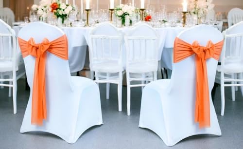 MDS Pack of 100 Chiffon Chair Sashes for Wedding & Event Décor - Orange - Image 2