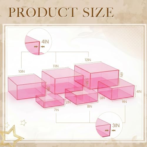 Geelin 6 Pcs Acrylic Risers Cube Stands, Clear Pink, 7 to 12 Inch, Square - Image 3