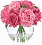 WELL KNOWN Artificial Flowers with Vase, Fuchsia Pink Silk Rose by WELLKNOWN