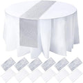 Newwiee 12 Pack Round Plastic Tablecloth Sequin Runner Set, Silver, White by Newwiee