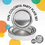 Party Solids Exquisite Silver Mixed Paper Plates - 7 & 9 200 Pack (100 Each) 350 GSM - Image 2