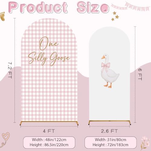 2 Pcs 7.2ft 6ft One Silly Goose Arch Backdrop Cover,Pink White,Lovely - Image 2