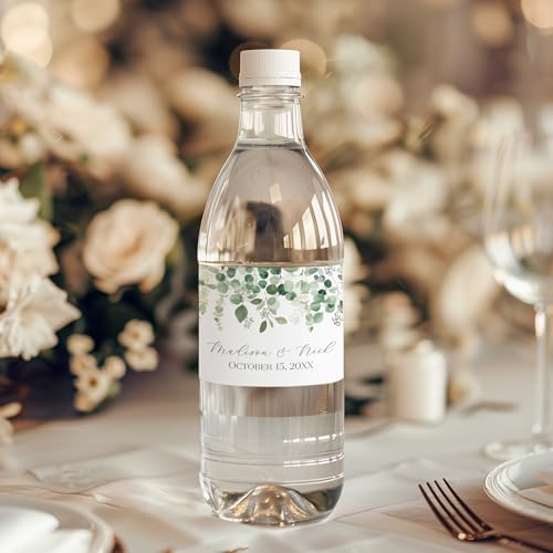Personalized Water Bottle Labels with Choice of 30 Flower Styles - Choose Font and Pre-Made Phrases or Design Custom Text - LABELS ONLY (001 Eucalyptus, 2 inch (8.5x2")) - Image 2